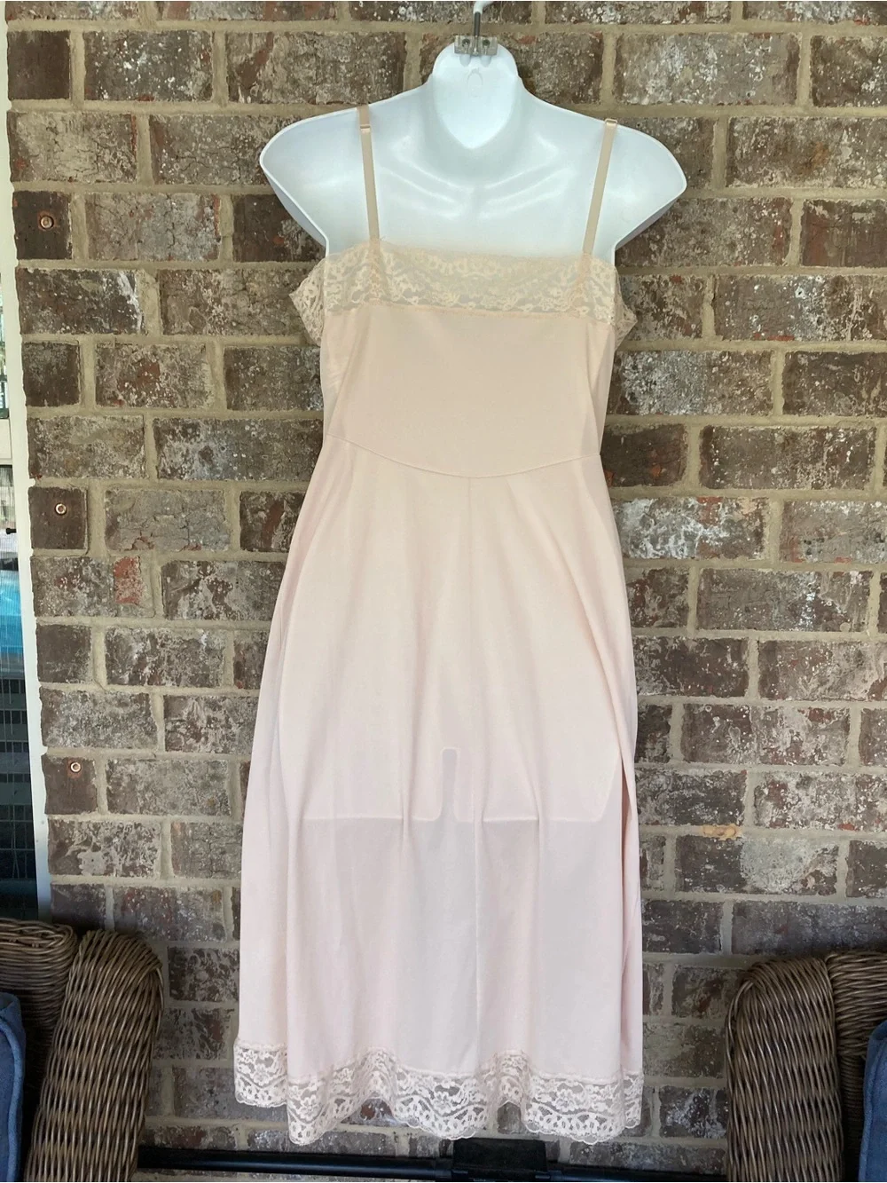 Vassarette Beige Vintage Slip Dress  Nightie Size 34L Antron Nylon Y2K